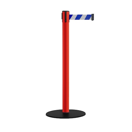 Montour Line Stanchion Belt Barrier Red Post Low Base 13ft. Blue/White Belt S400-RD-BWD-130